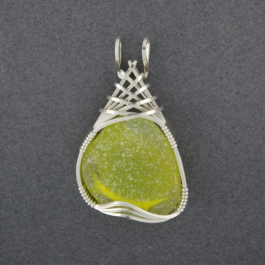 Sterling Silver Yellow End of Day Sea Glass Weave Pendant