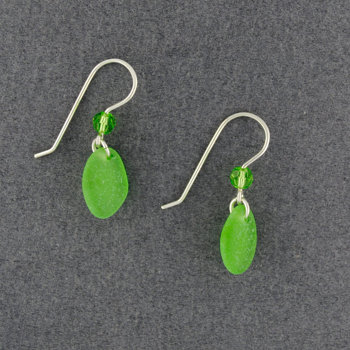 Sterling Silver Green Sea Glass with CZ Dangle Earrings