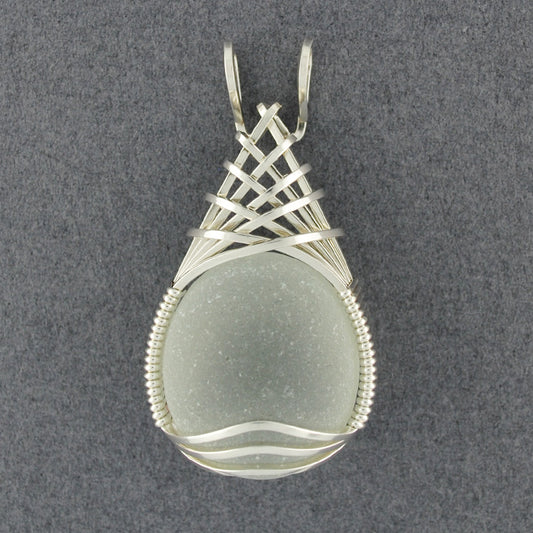 Sterling Silver White Sea Glass Weave Pendant