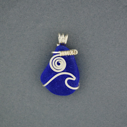 Sterling Silver Cobalt Sea Glass Sun & Surf Pendant