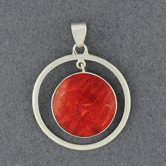 Coral & Mother of Pearl Reversable Circle Pendant