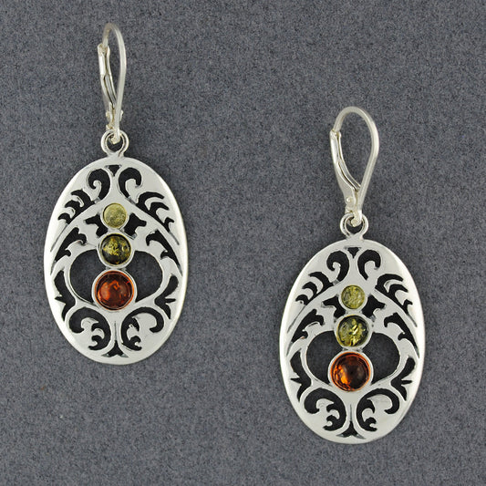 Multi Amber Oval with Scrolls Earrings