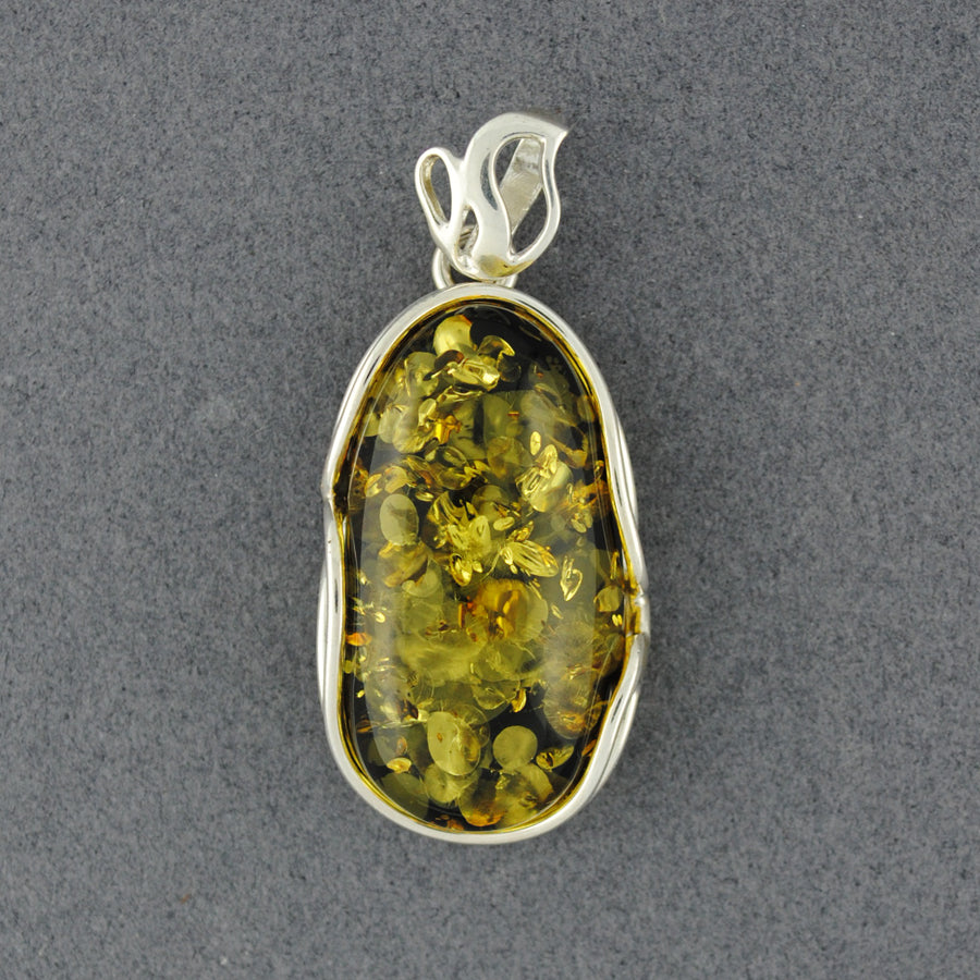 Green Amber Wavy Bezel Pendant