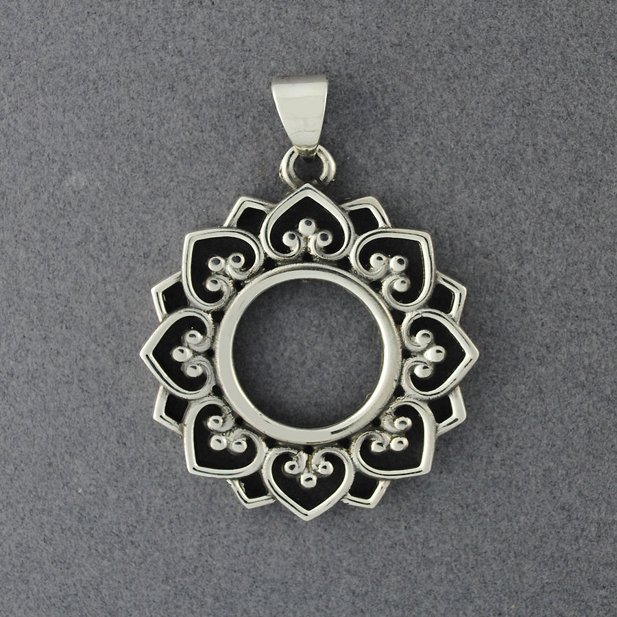 Sterling Silver Lotus Flower Circle Pendant