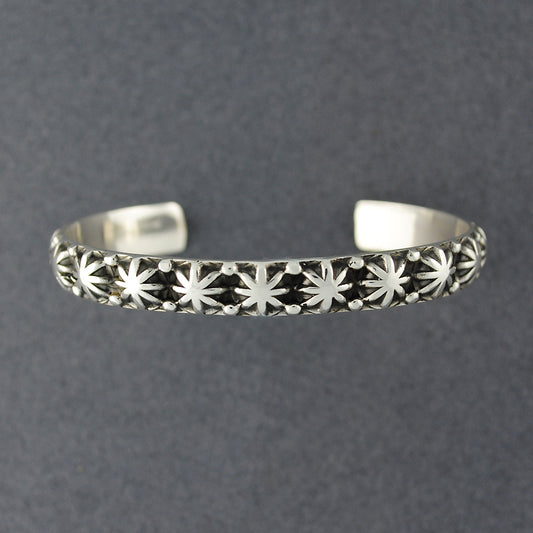 Sterling Silver Large Antiqued Stars Cuff Bracelet