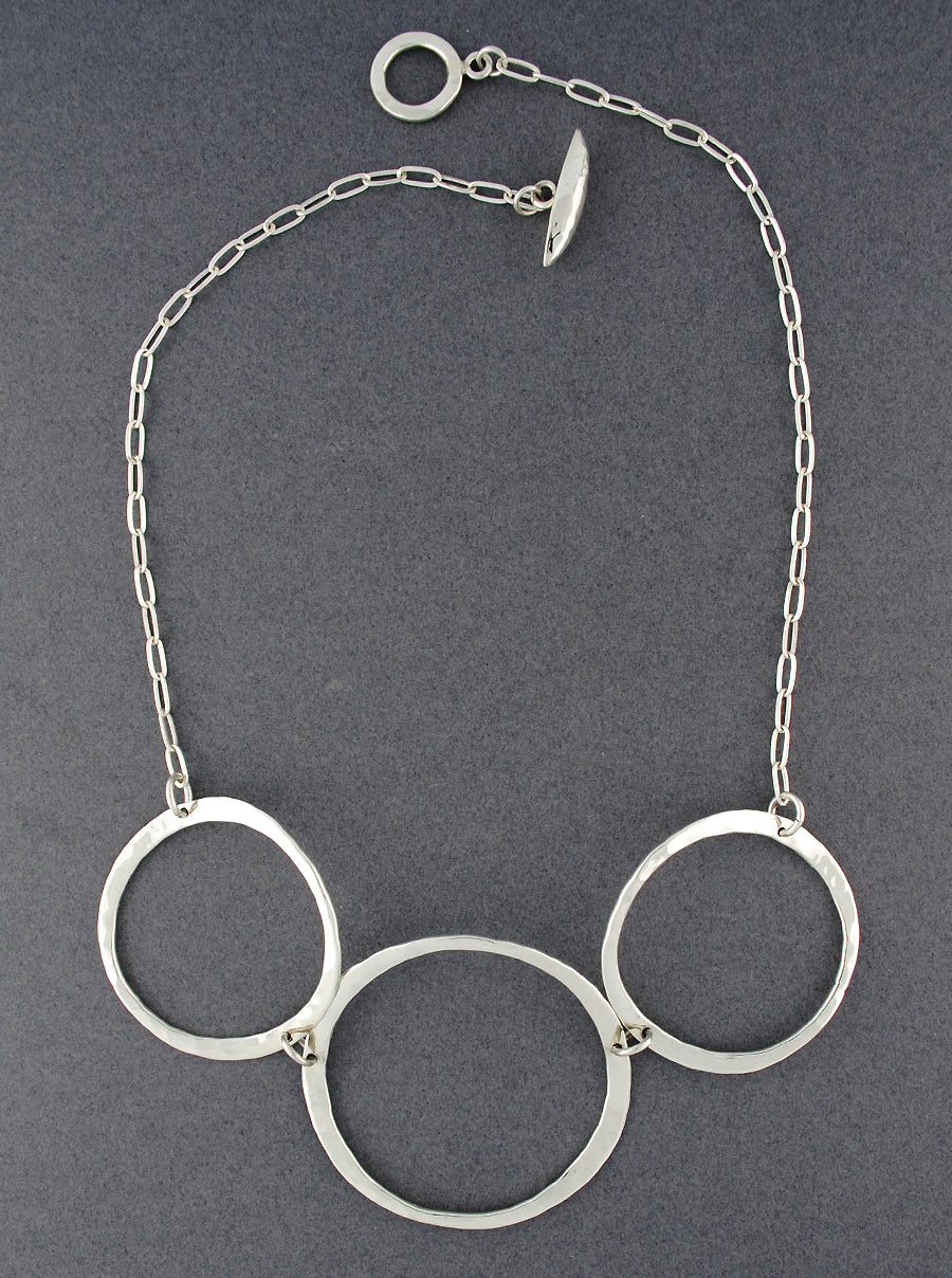 Sterling Silver 3 Hammered Circles Necklace