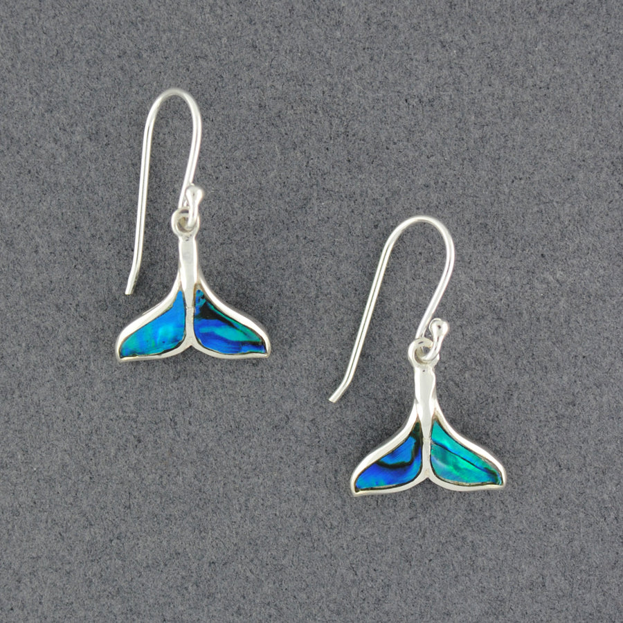 Sterling Silver Paua Whale Tail Earrings