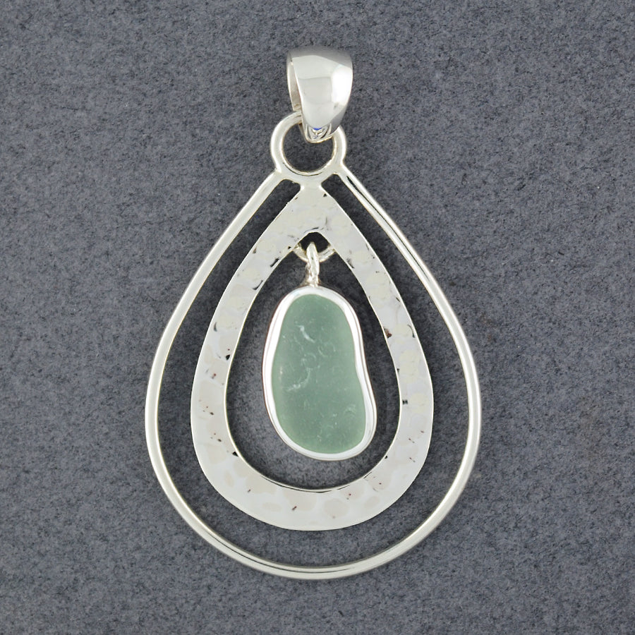 Sterling Silver Wavelet Seafoam Sea Glass Pendant