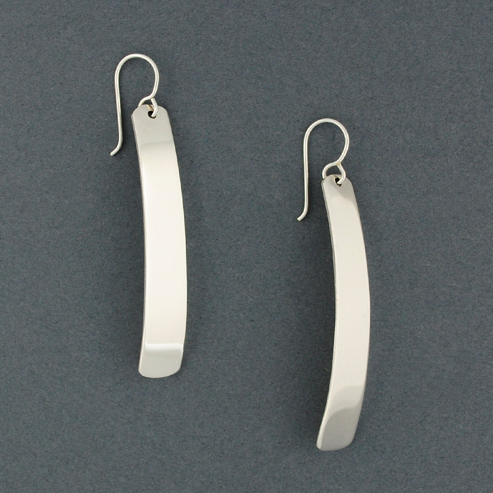 Sterling Silver Long Curved Rectangle Earrings