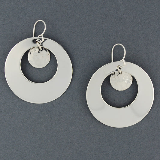 Sterling Silver Hammered Disc in Circle Earrings