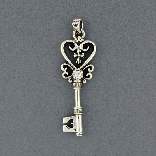 Sterling Silver Ornate Heart Key Pendant