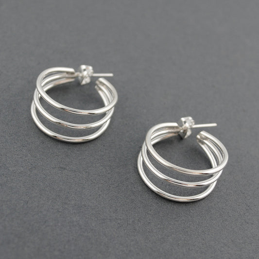 Sterling Silver Medium Triple Hoop Earrings