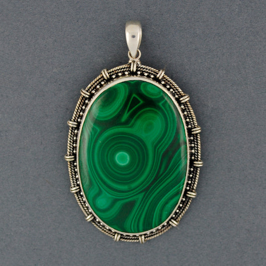 Sterling Silver Malachite Extra Large Oval Pendant