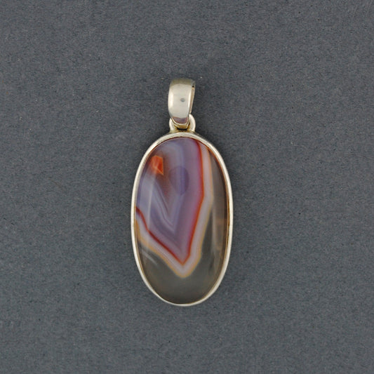 Sterling Silver Botswana Agate Long Oval Pendant