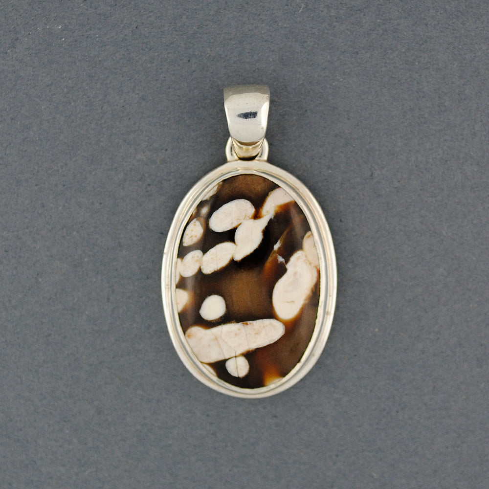 Sterling Silver Fossilized Peanut Wood Medium Oval Pendant