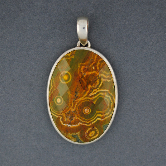Sterling Silver Ocean Jasper Faceted Oval Pendant