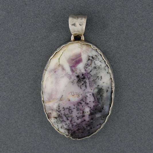 Sterling Silver Tiffiany Stone Hammered Oval Pendant