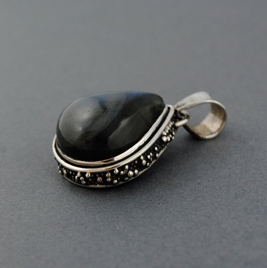 Sterling Silver Labradorite Domed Teardrop Pendant