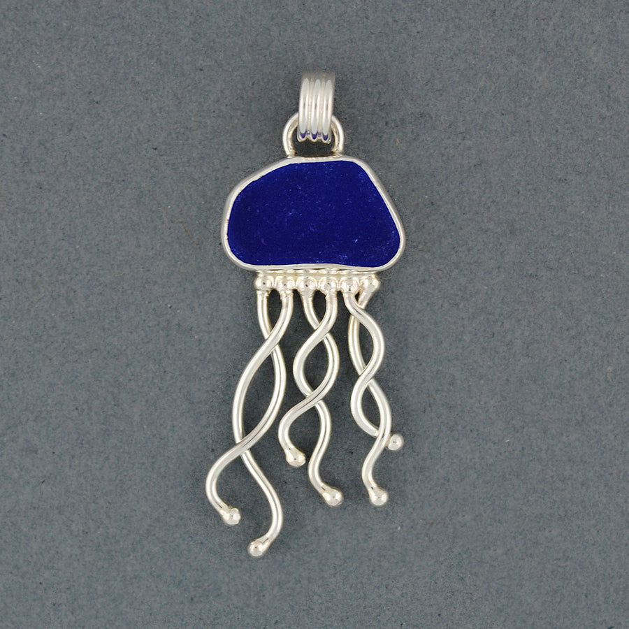 Sterling Silver Cobalt Seaglass Jellyfish Pendant