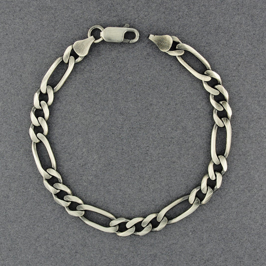 Sterling Silver Gun Metal Figaro Link Bracelet