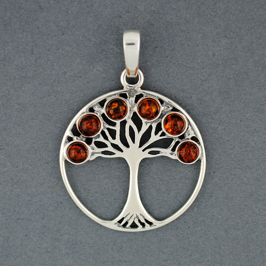 Amber Circle Tree Of Life Pendant