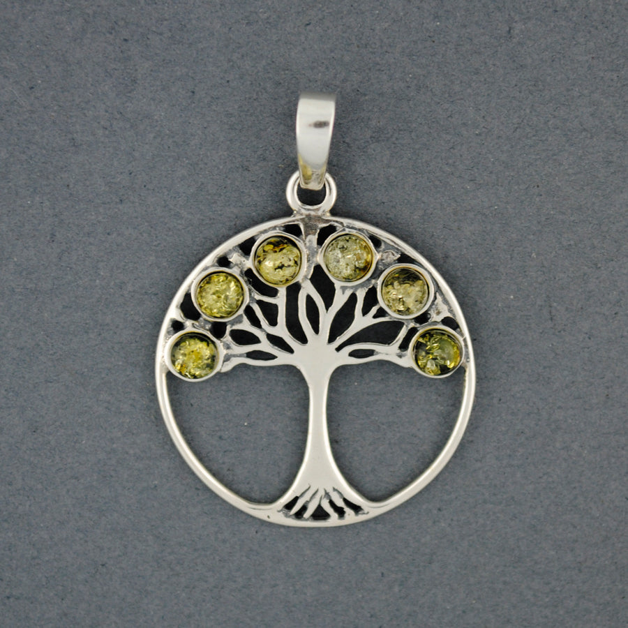 Green Amber Tree Of Life Pendant