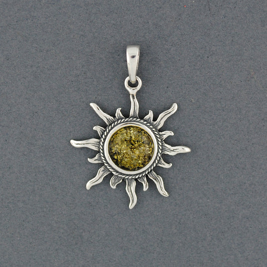 Green Amber Sun Twist Bezel Pendant