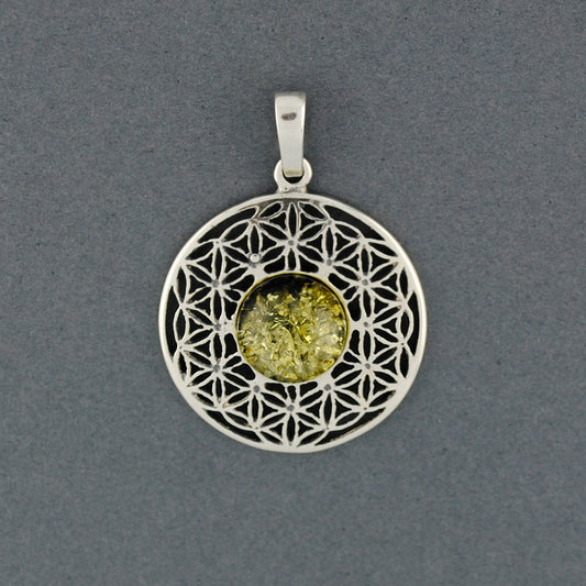 Green Amber Flower Of Life Pendant