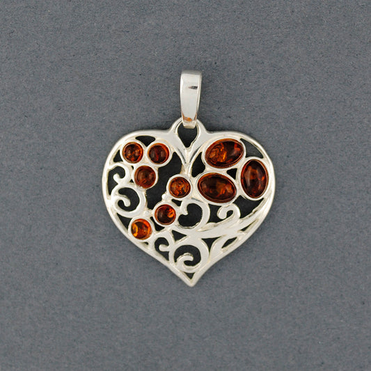 Amber Filigree Heart Pendant