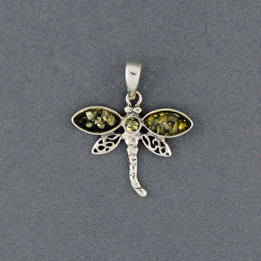 Green Amber Dragonfly Pendant