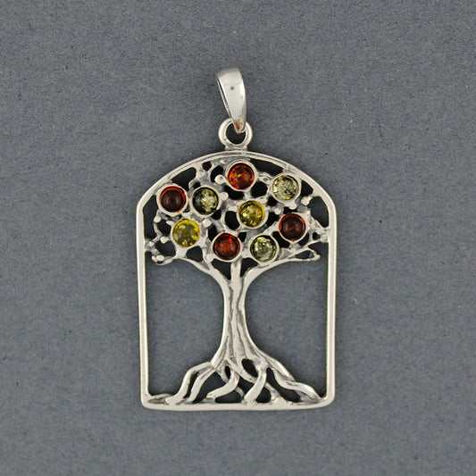 Green Amber Tree In Arch Pendant