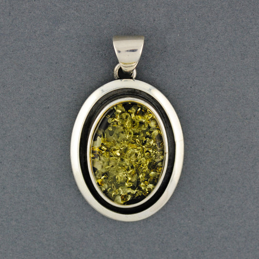 Green Amber Double Bezel Pendant