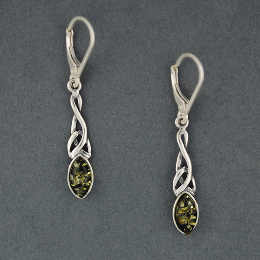 Green Amber Celtic Twist Earrings