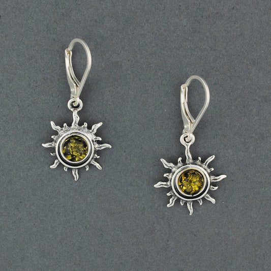 Green Amber Sun With Cresent Earrings