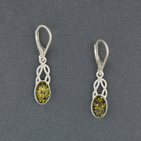 Green Amber Love Knot Earrings