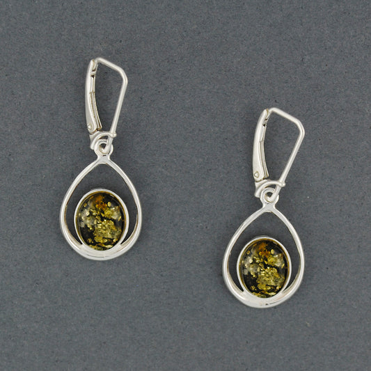 Green Amber In Teardrop Earrings