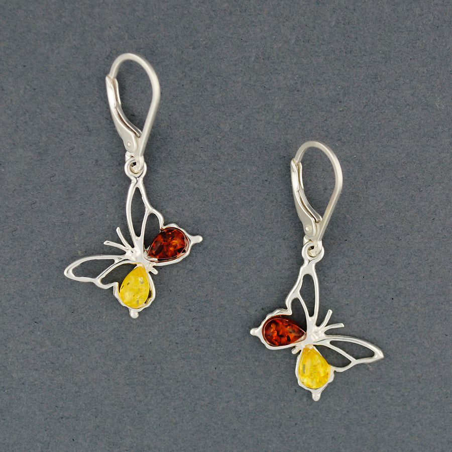 Yellow Amber Multi Color Butterfly Earrings