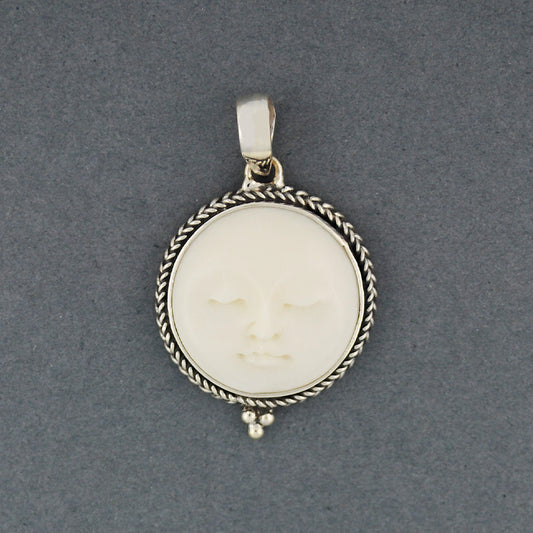 Carved Bone Moon Face Pendant