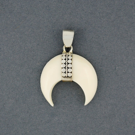 Bone Dotted Cresent Moon Pendant