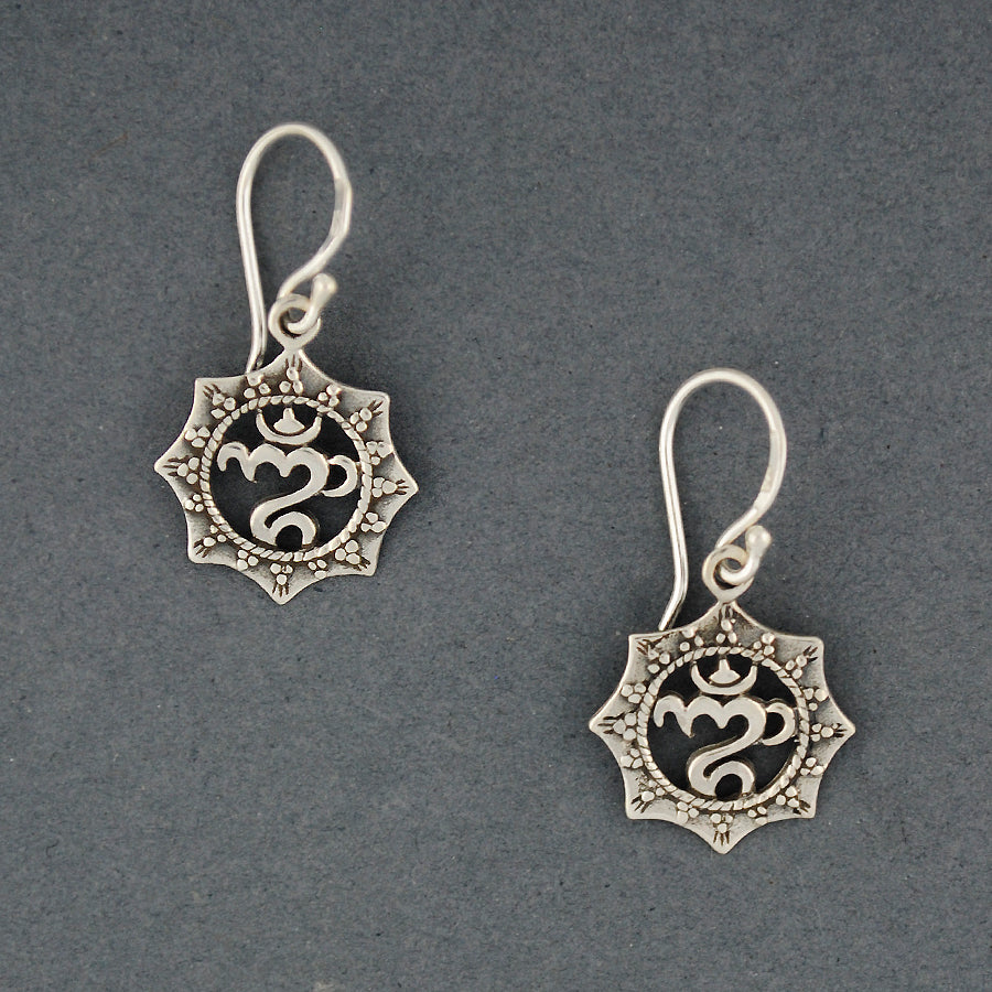 Sterling Silver Detailed Om Earrings