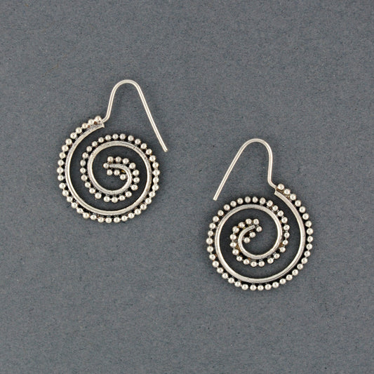 Sterling Silver Dotted Spiral Hoop Earrings