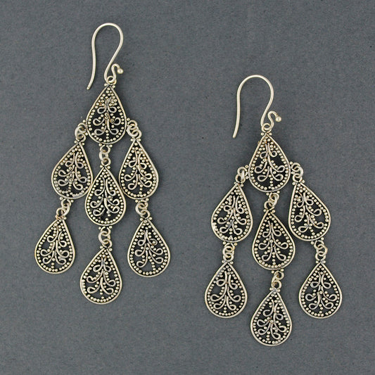 Sterling Silver Detailed Teardrop Chandelier Earrings