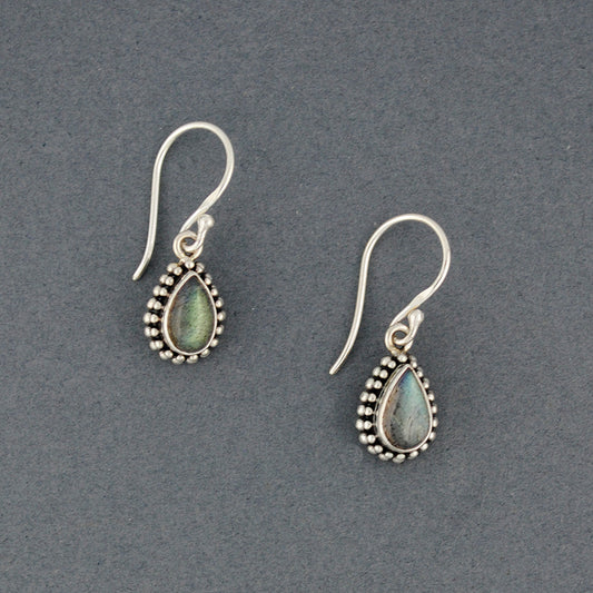 Labradorite Small Dotted Teardrop Earrings