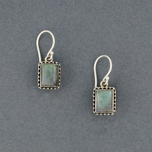 Labradorite Dotted Rectangle Earrings