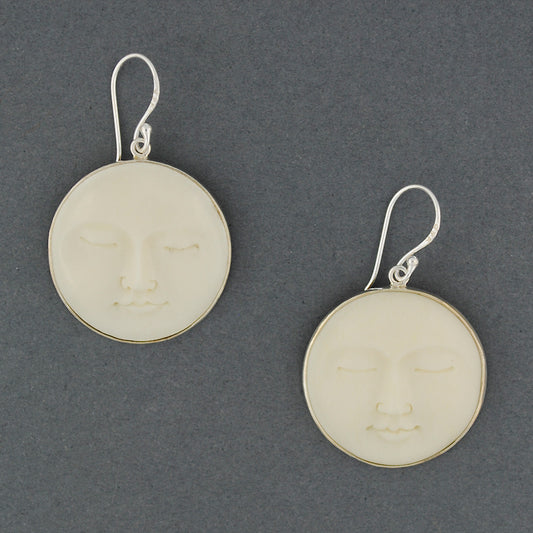 Carved Bone Moon Face Earrings