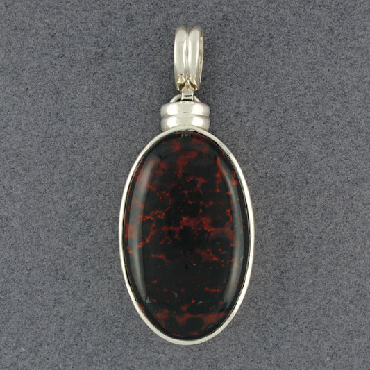 Sterling Silver Bloodstone Long Oval Pendant