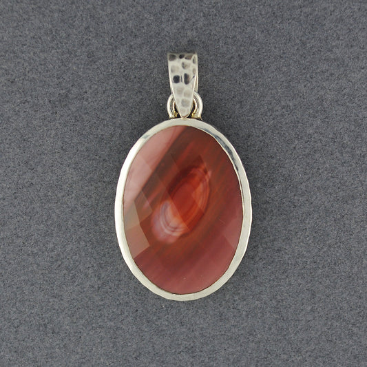 Sterling Silver Imperial Jasper Hammered Oval Pendant