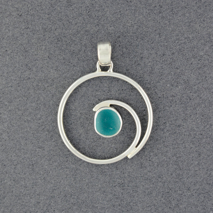 Sterling Silver Tidal Wave Aqua Sea Glass Pendant