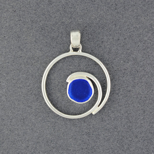 Sterling Silver Tidal Wave Cobalt Sea Glass Pendant