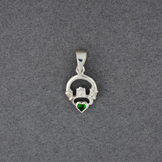 Sterling Silver Claddagh and Green CZ Pendant